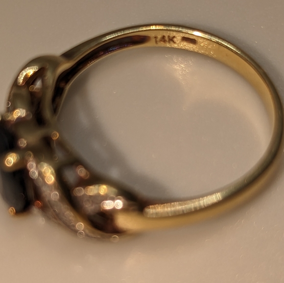 14k Gold Blue Sapphire & Diamond Ring sz-8.25 - Picture 10 of 10